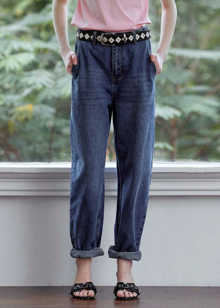 DIY Navy Oversized High Waist Denim Pants Summer - Image 3