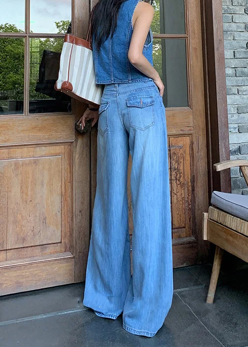 Beautiful Blue Pockets High Waist Denim Pants Fall - Image 5