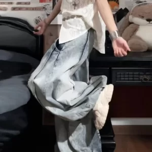 Bohemian Light Blue High Waist Denim Ripped Jeans Spring