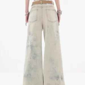 Stylish Tie Dye Pockets High Waist Ripped Jeans Summer