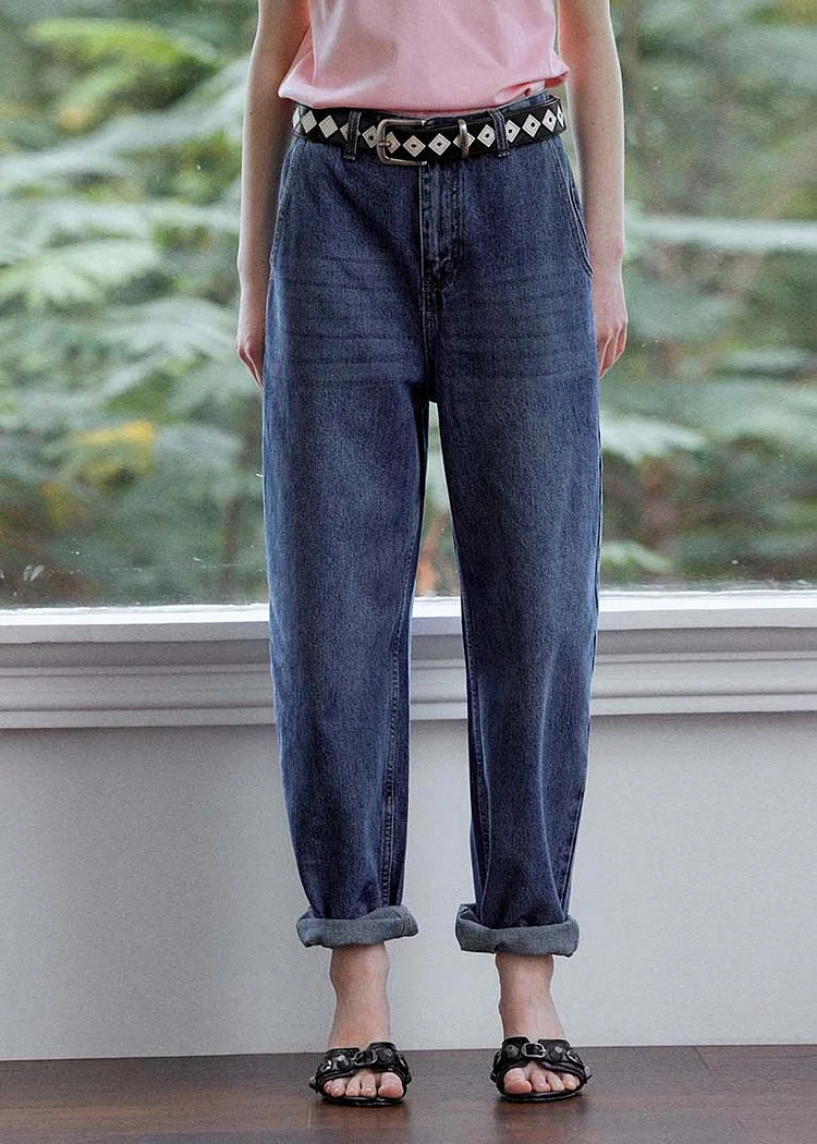 DIY Navy Oversized High Waist Denim Pants Summer - Image 2