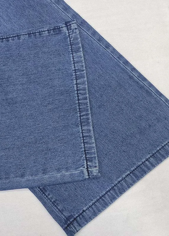 French Blue Oversized Tie Waist Denim Wide Leg Pants Summer - Image 5