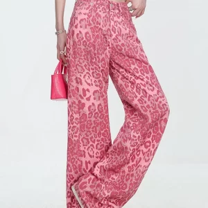 Unique Leopard Pockets High Waist Denim Pants Fall