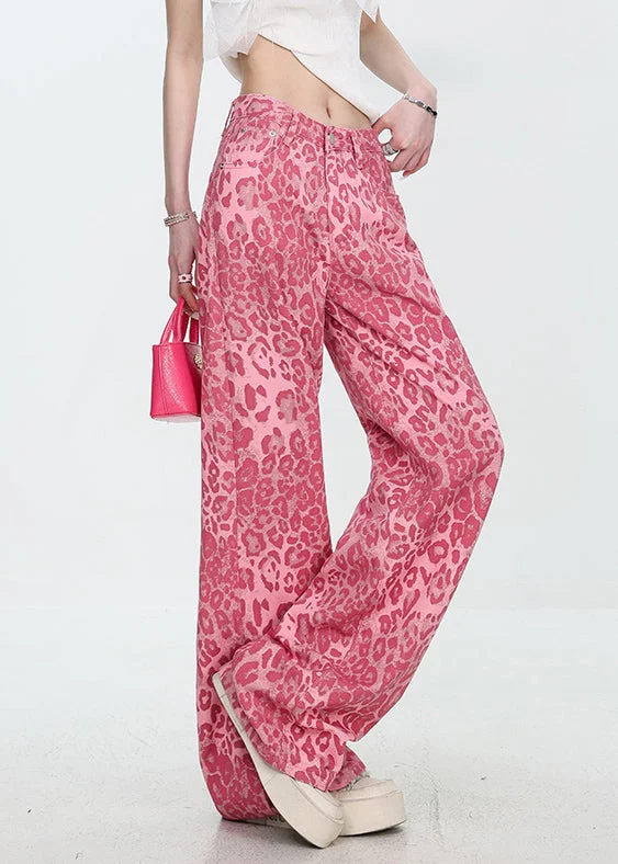 Unique Leopard Pockets High Waist Denim Pants Fall