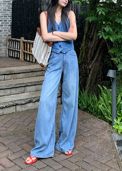 Beautiful Blue Pockets High Waist Denim Pants Fall - Image 4