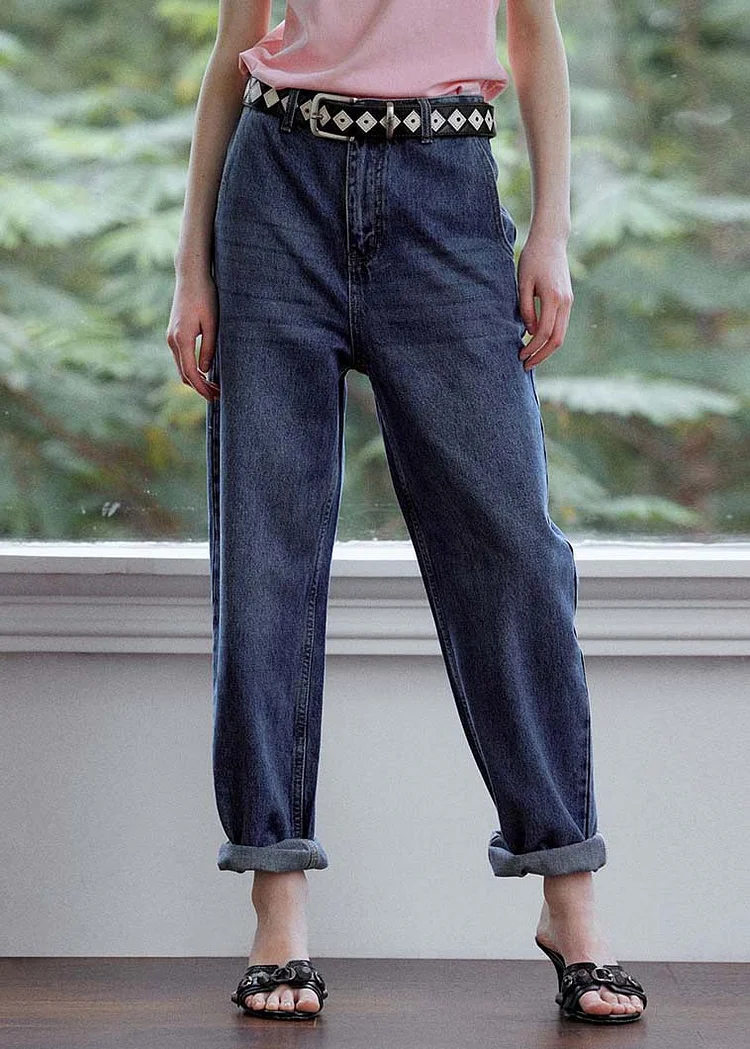 DIY Navy Oversized High Waist Denim Pants Summer - Image 5