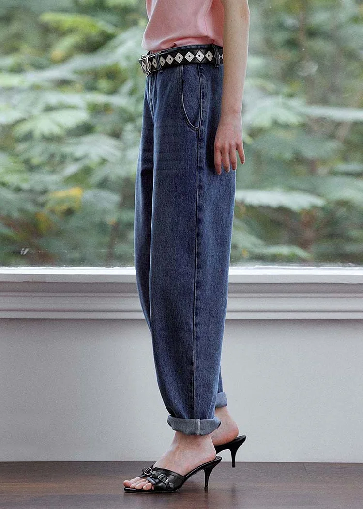 DIY Navy Oversized High Waist Denim Pants Summer - Image 4